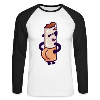 Cigarette Tabagisme Cigarette Addiction Comic Cadeau - T-shirt baseball manches longues Homme - blanc/noir - Devant - Nik (191cm)