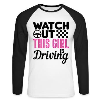 Test de conduite réussi permis de conduire cadeau L17 - T-shirt baseball manches longues Homme - blanc/noir - Devant - Nik (191cm)
