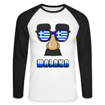Greek Flag. Funny Malaka Face. cool Greek Vacation - T-shirt baseball manches longues Homme - blanc/noir - Devant - Nik (191cm)