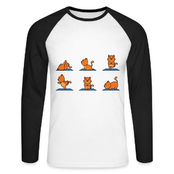 Chat de yoga - T-shirt baseball manches longues Homme - blanc/noir - Devant - Nik (191cm)