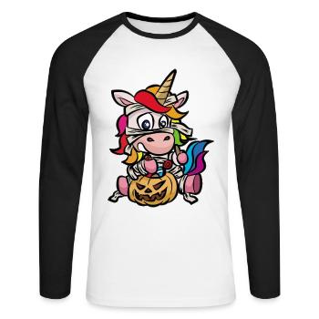Einhorn Mumie Halloween Kostüm Klopapier - Unisex Baseballshirt langarm - Weiß/Schwarz - Vorne - Nik (191cm)