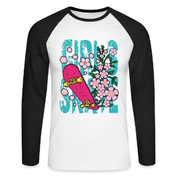 Cadeau drôle de fille de skateboard filles - T-shirt baseball manches longues Homme - blanc/noir - Devant - Nik (191cm)
