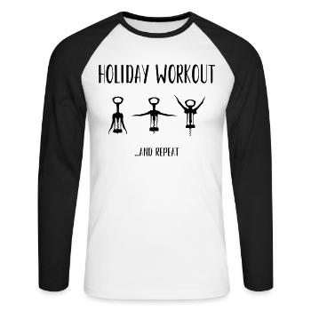 Meme séance d'entraînement de vacances drôle - T-shirt baseball manches longues Homme - blanc/noir - Devant - Nik (191cm)