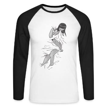 nackte Frau Bettdecke lustiges zudecken Spaß - Unisex Baseballshirt langarm - Weiß/Schwarz - Vorne - Nik (191cm)