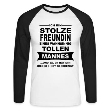 stolze Freundin - Unisex Baseballshirt langarm - Weiß/Schwarz - Vorne - Nik (191cm)