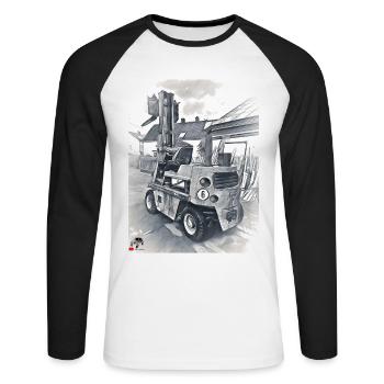 takraf fertig - Unisex Baseballshirt langarm - Weiß/Schwarz - Vorne - Nik (191cm)