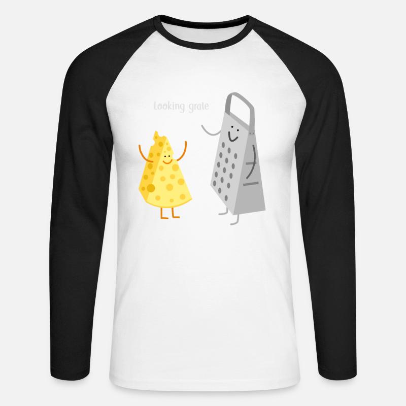 Looking Grate Cheese Pun Umorismo - Maglia da baseball a manica lunga da uomo - bianco/nero