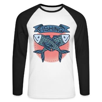 Fishing Fish Lake River Pond Fin Bait Gift - Unisex Long Sleeve Baseball T-Shirt - white/black - Front - Nik (191cm)