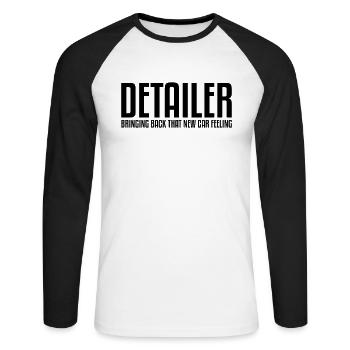 Detailer | Auto Detailing, Auto Detailer, Car Wash - Unisex Baseballshirt langarm - Weiß/Schwarz - Vorne - Nik (191cm)
