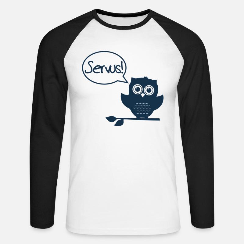 Eule uhu Servus! - Unisex Baseballshirt langarm - Weiß/Schwarz