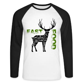 Chasseur drôle - T-shirt baseball manches longues Homme - blanc/noir - Devant - Nik (191cm)