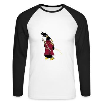 Linux Pingouin I Am Root Geeks Geeks Nerd Computer Ninja - T-shirt baseball manches longues Homme - blanc/noir - Devant - Nik (191cm)