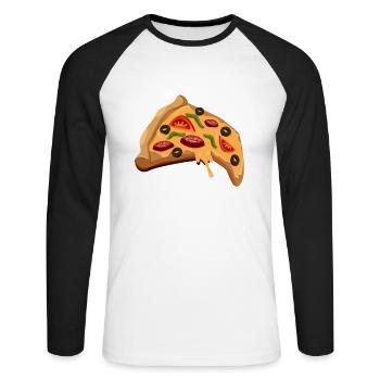 Pizza morceau de pizzeria - T-shirt baseball manches longues Homme - blanc/noir - Devant - Nik (191cm)
