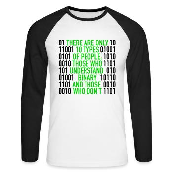 Il n'y a que 10 types de personnes | Code binaire, informatique - T-shirt baseball manches longues Homme - blanc/noir - Devant - Nik (191cm)