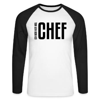 Ich war hier mal Chef | Jobwechsel, Abschied - Unisex Baseballshirt langarm - Weiß/Schwarz - Vorne - Nik (191cm)