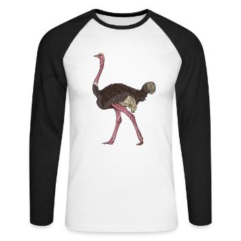 Strauß Ostrich Vogel - Unisex Baseballshirt langarm - Weiß/Schwarz - Vorne - Nik (191cm)