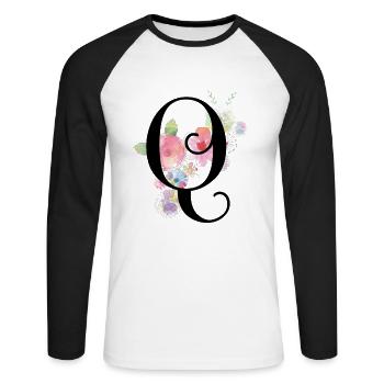 Monogramm Buchstabe Q mit Pastellblüten - Unisex Baseballshirt langarm - Weiß/Schwarz - Vorne - Nik (191cm)