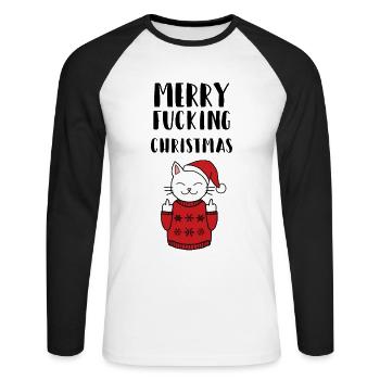 Merry Fucking Christmas Gift Idea Cat Xmas - Unisex Long Sleeve Baseball T-Shirt - white/black - Front - Nik (191cm)