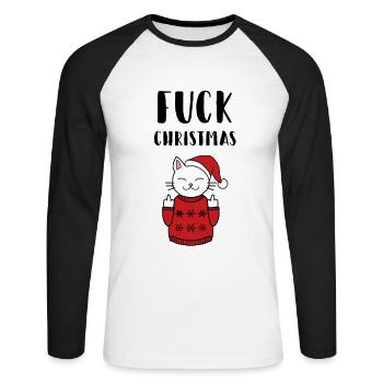 Fuck Christmas Cat Christmas Gift Idea Cat - Unisex Long Sleeve Baseball T-Shirt - white/black - Front - Nik (191cm)