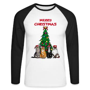 Joyeux Noël Cadeau De Chats De Noël - T-shirt baseball manches longues Homme - blanc/noir - Devant - Nik (191cm)