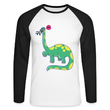 Dinosaurier hat schlechte Laune - Unisex Baseballshirt langarm - Weiß/Schwarz - Vorne - Nik (191cm)