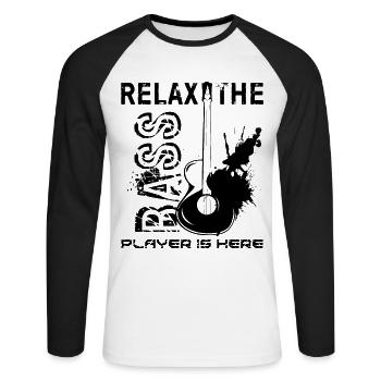 Basse guitare - T-shirt baseball manches longues Homme - blanc/noir - Devant - Nik (191cm)