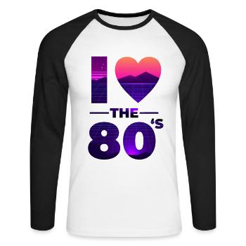 I Love The 80s Amour Cadeau de coeur vintage - T-shirt baseball manches longues Homme - blanc/noir - Devant - Nik (191cm)