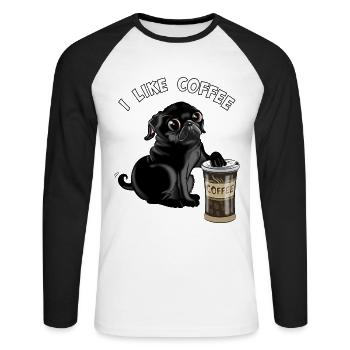 Schwarzer Mops oder Hund, Welpe mag Kaffee, Möpse - Unisex Baseballshirt langarm - Weiß/Schwarz - Vorne - Nik (191cm)
