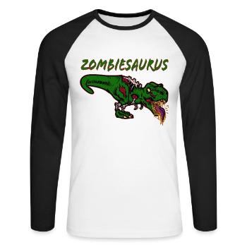Zombiesaurus Dinosaurier T-Rex Dino Halloween - Unisex Baseballshirt langarm - Weiß/Schwarz - Vorne - Nik (191cm)