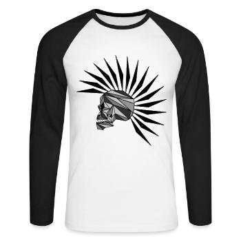 cyber punk scull plain - Unisex Baseballshirt langarm - Weiß/Schwarz - Vorne - Nik (191cm)