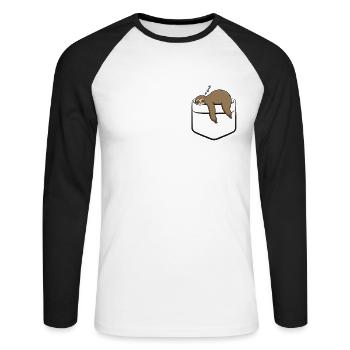 Paresse endormie dans la poche de fourrure paresseuse - T-shirt baseball manches longues Homme - blanc/noir - Devant - Nik (191cm)
