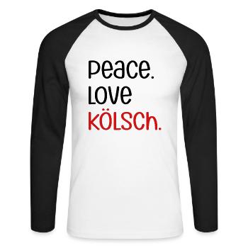 Peace Love Kölsch | Köln, Kölscher Karneval, Bier - Unisex Baseballshirt langarm - Weiß/Schwarz - Vorne - Nik (191cm)