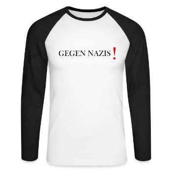 Gegen Nazis gegen Rechts Faschismus Rassismus - Unisex Baseballshirt langarm - Weiß/Schwarz - Vorne - Nik (191cm)