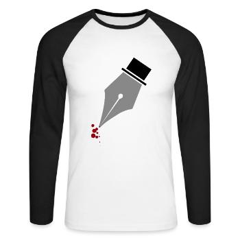 Stylo plume écrivain écrivain cadeau - T-shirt baseball manches longues Homme - blanc/noir - Devant - Nik (191cm)