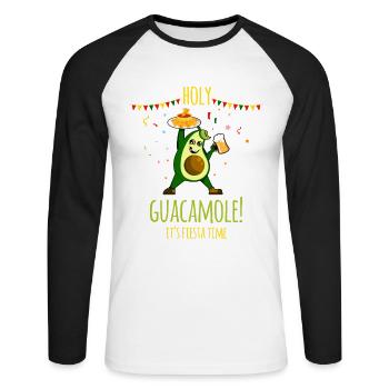 Holy Guacamole It's Fiesta Time Avocado Humor - Unisex Baseballshirt langarm - Weiß/Schwarz - Vorne - Nik (191cm)