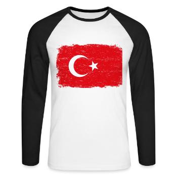 TURKISH FLAG Turkey flag gift for Turks - Unisex Long Sleeve Baseball T-Shirt - white/black - Front - Nik (191cm)