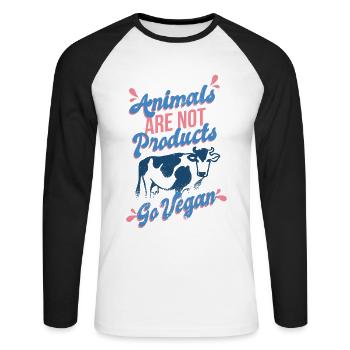 Go VeganTshirt shirt - Unisex Baseballshirt langarm - Weiß/Schwarz - Vorne - Nik (191cm)