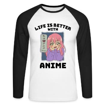 Cadeau de vie anime manga - T-shirt baseball manches longues Homme - blanc/noir - Devant - Nik (191cm)