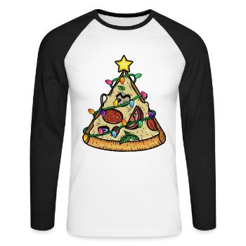 Pyramide de sapin de Noël pizza - T-shirt baseball manches longues Homme - blanc/noir - Devant - Nik (191cm)