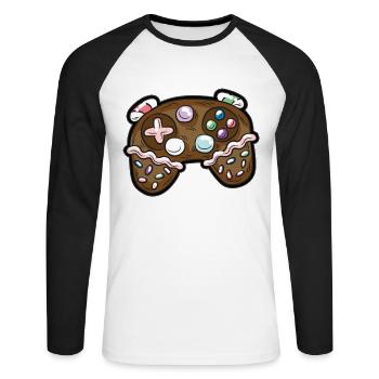 Pain d’épice Contrôleur Gamer Noël humour - T-shirt baseball manches longues Homme - blanc/noir - Devant - Nik (191cm)