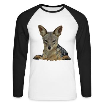 Schakal - Wildtiere - Safari - Afrika - Savanne - Unisex Baseballshirt langarm - Weiß/Schwarz - Vorne - Nik (191cm)
