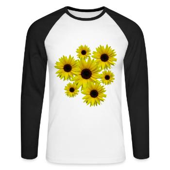 Sonnenblumenstrauß, Sonnenblumen, Blumen, Blüten - Unisex Baseballshirt langarm - Weiß/Schwarz - Vorne - Nik (191cm)