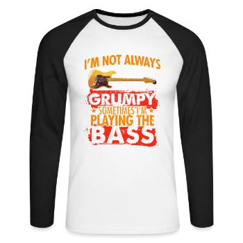 I m not always grumpy sometimes i play the bass - T-shirt baseball manches longues Homme - blanc/noir - Devant - Nik (191cm)