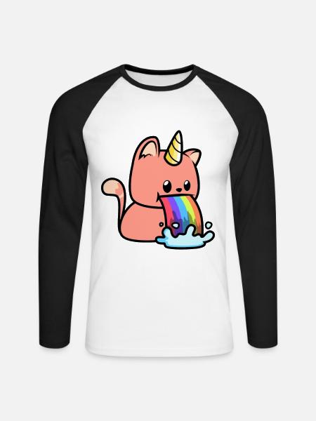 Katzen Regenbogen Einhörner - Unisex Baseballshirt langarm - Weiß/Schwarz
