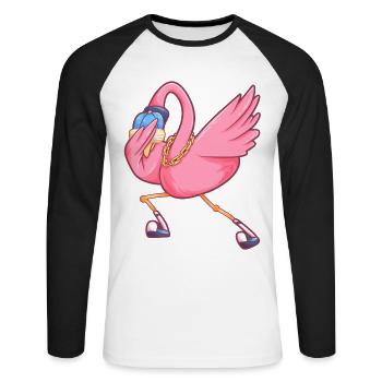 dabbing flamingo funny party bird - Unisex Long Sleeve Baseball T-Shirt - white/black - Front - Nik (191cm)