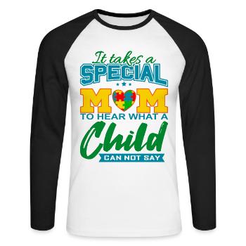 AUTISM MOM Cadeau de sensibilisation à l'autisme - T-shirt baseball manches longues Homme - blanc/noir - Devant - Nik (191cm)