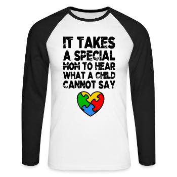 AUTISM SPECIAL MOM Cadeau de sensibilisation à l'autisme - T-shirt baseball manches longues Homme - blanc/noir - Devant - Nik (191cm)