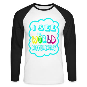 LE MONDE DE L'AUTISME EST DIFFÉRENT Cadeau pour les personnes autistes - T-shirt baseball manches longues Homme - blanc/noir - Devant - Nik (191cm)