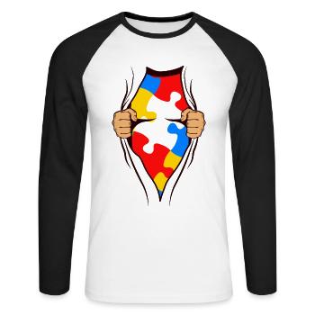 Cadeau AUTISM SUPERHELD pour autiste - T-shirt baseball manches longues Homme - blanc/noir - Devant - Nik (191cm)