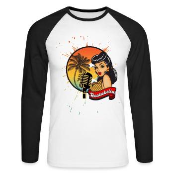 Rockabilly and Rockabella - T-shirt baseball manches longues Homme - blanc/noir - Devant - Nik (191cm)